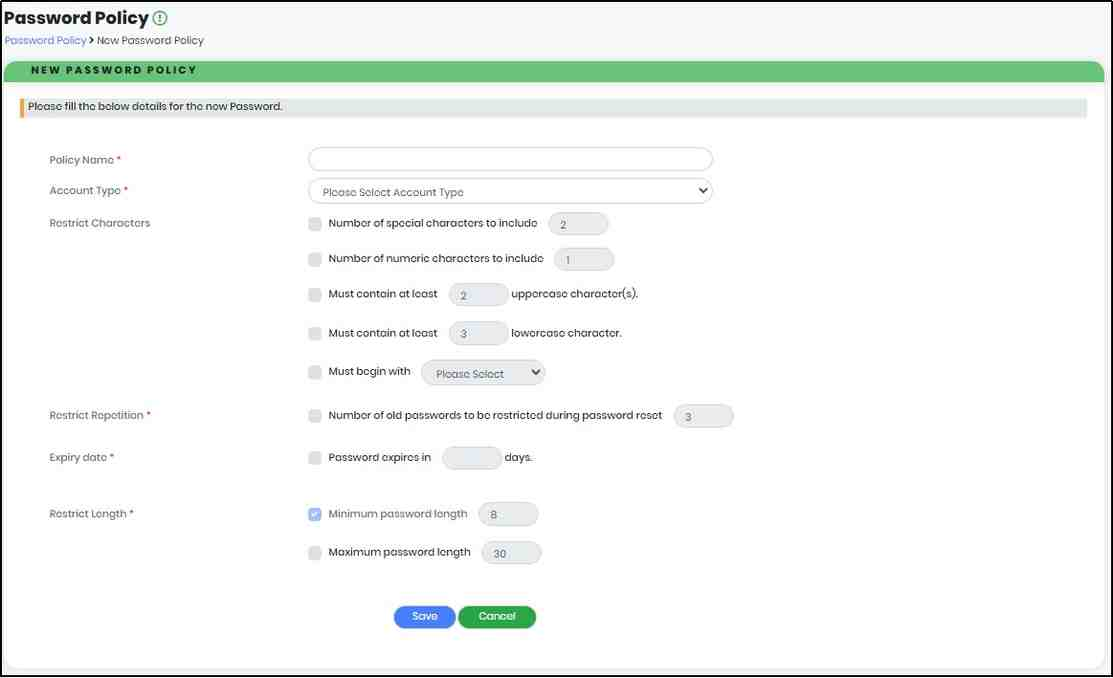 New Password Policy Screen- CyLock